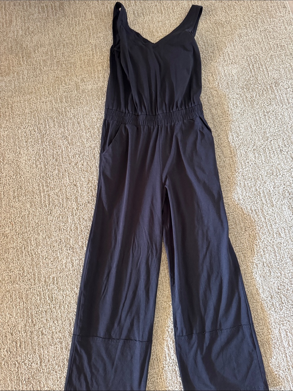 Pact Black Cropped Wide-Leg Jumpsuit